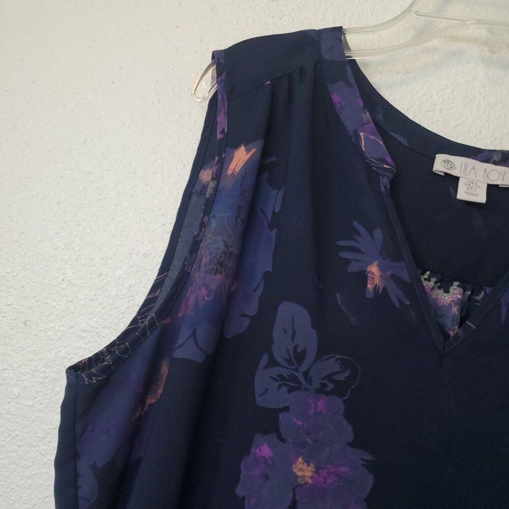 Lila Rose Top Sleeveless Blouse Floral V Neck Womens Size L Blue - Picture 6 of 15